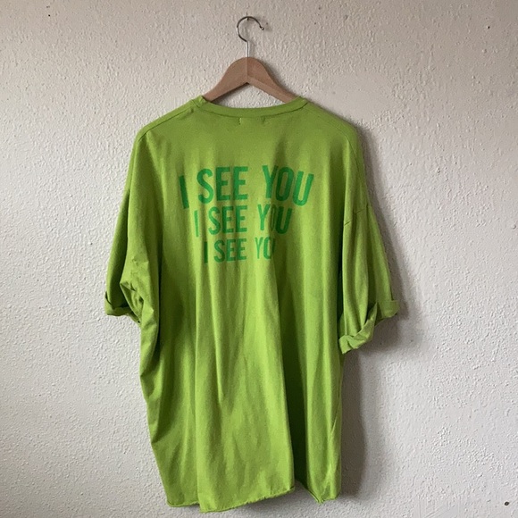 PrettyLittleThing I See You Oversized Tee Shirt Unisex Lime Green Size 10 - Picture 9 of 9